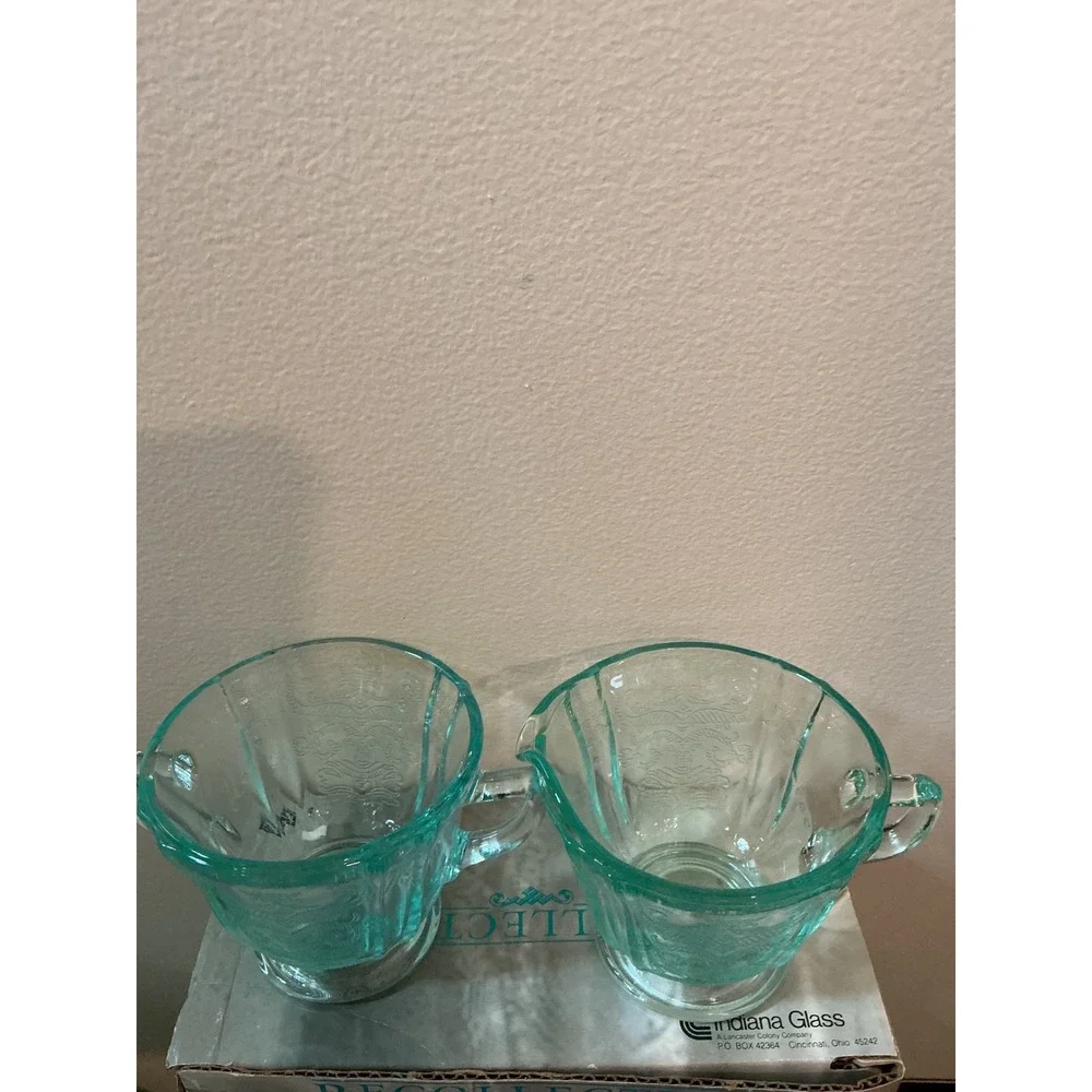 Indiana Glass Recollection Teal Madrid Cream and Sugar Set Vintage‎ Style USA